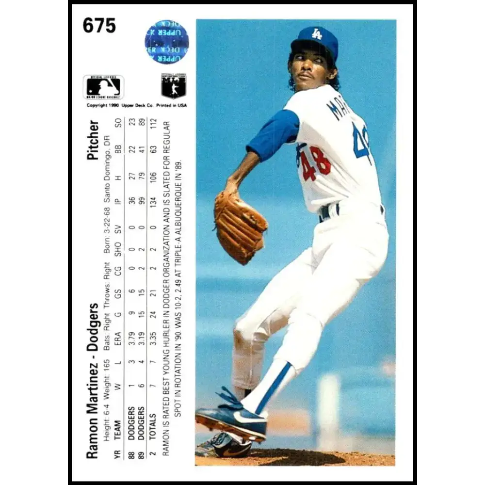 1990 Upper Deck #675 Ramon Martinez NM-MT Los Angeles Dodgers Baseball Card - Baseball Card Single