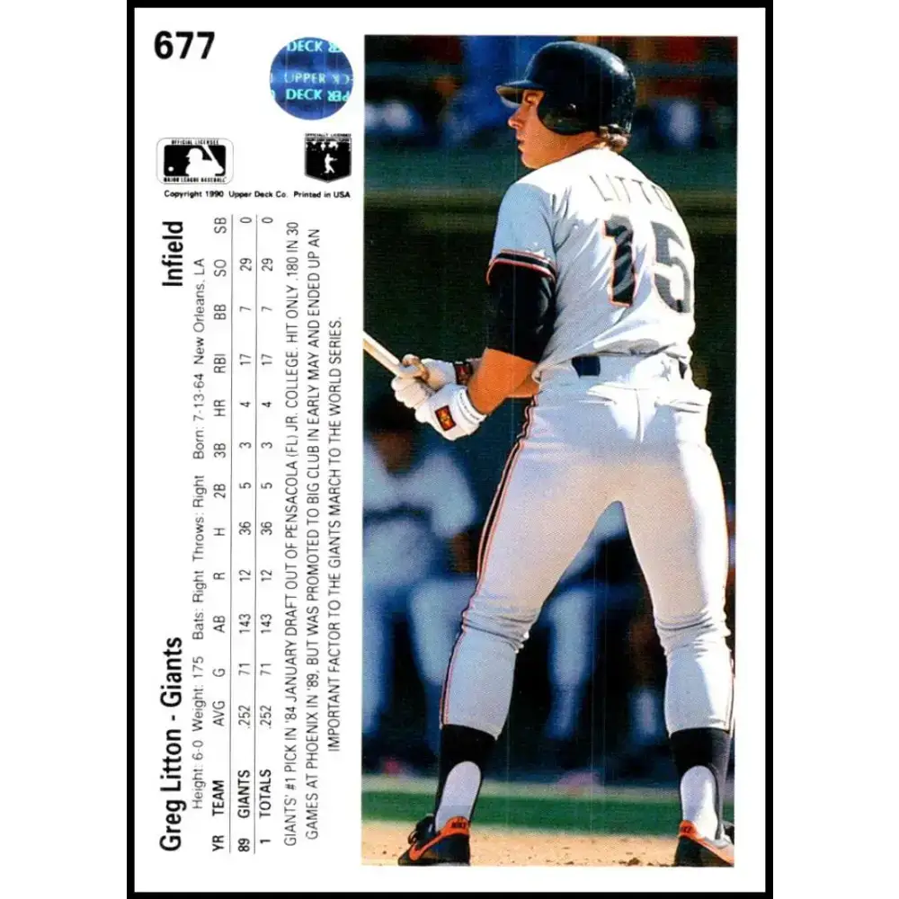 1990 Upper Deck #677 Greg Litton NM-MT San Francisco Giants Baseball Card - Baseball Card Single