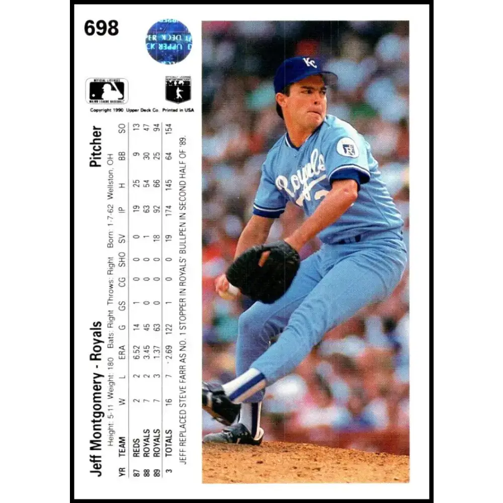 1990 Upper Deck #698 Jeff Montgomery NM-MT Kansas City Royals Baseball Card - Baseball Card Single