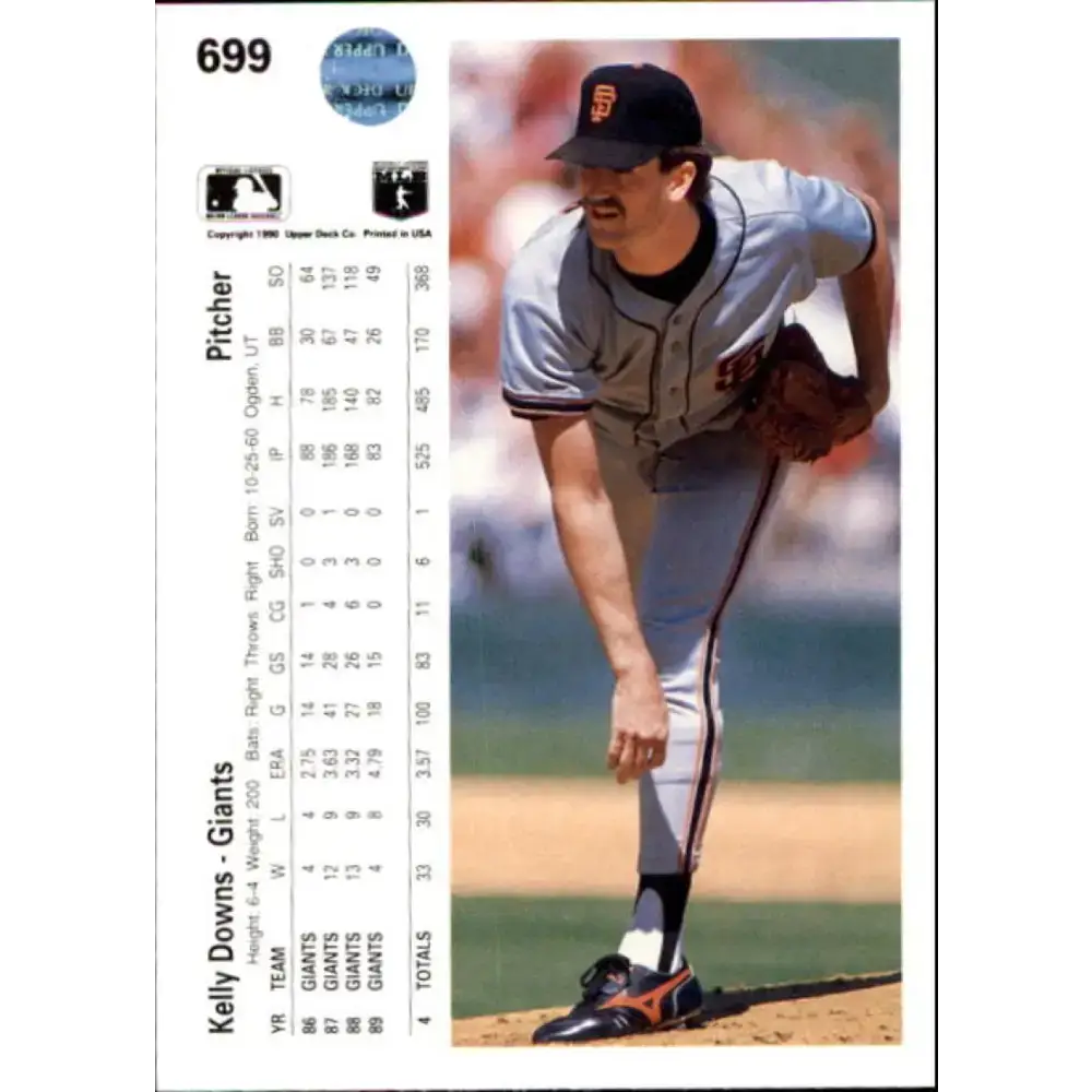 1990 Upper Deck #699 Kelly Downs NM-MT San Francisco Giants Baseball Card - Baseball Card Single