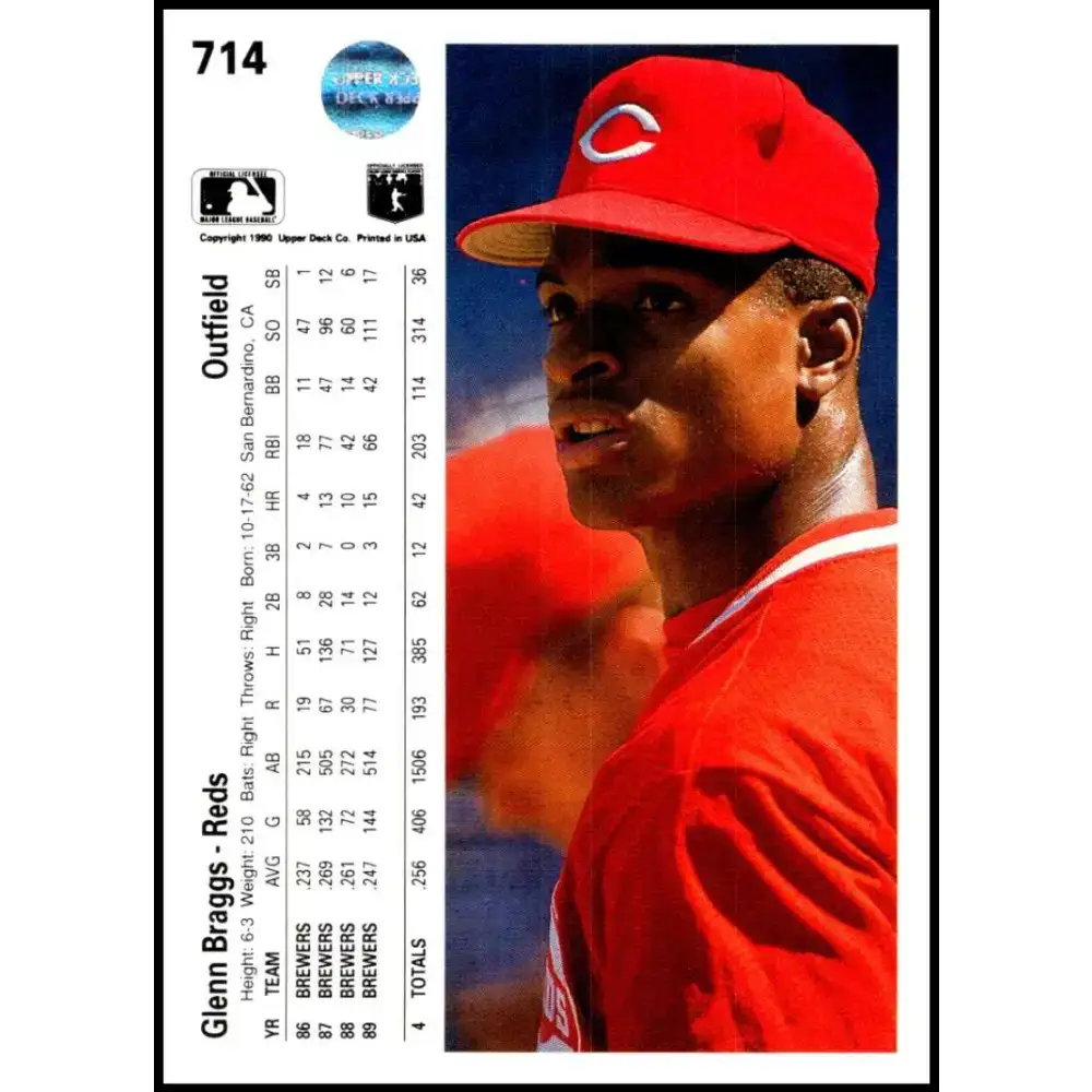1990 Upper Deck #714 Glenn Braggs NM-MT Cincinnati Reds Baseball Card - Baseball Card Single