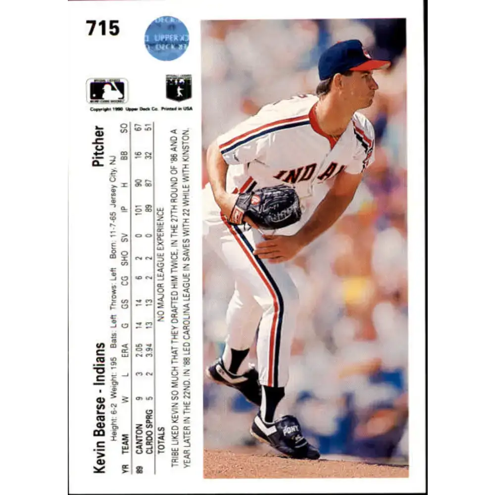 1990 Upper Deck #715 Kevin Bearse NM-MT RC Rookie Cleveland Indians Baseball Card - Baseball Card Single