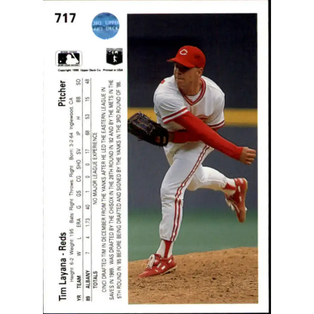 1990 Upper Deck #717 Tim Layana NM-MT RC Rookie Cincinnati Reds Baseball Card - Baseball Card Single