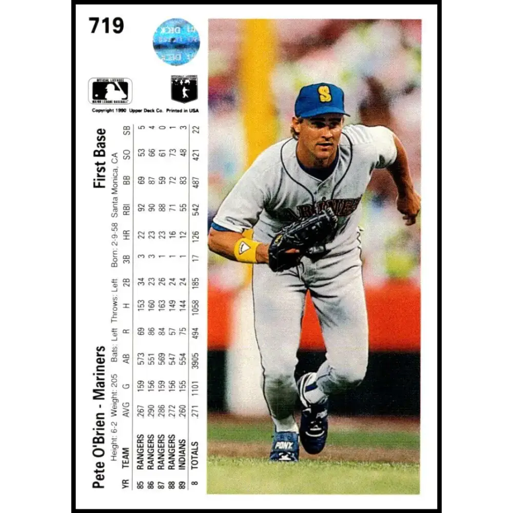 1990 Upper Deck #719 Pete O’Brien NM-MT Seattle Mariners Baseball Card - Baseball Card Single