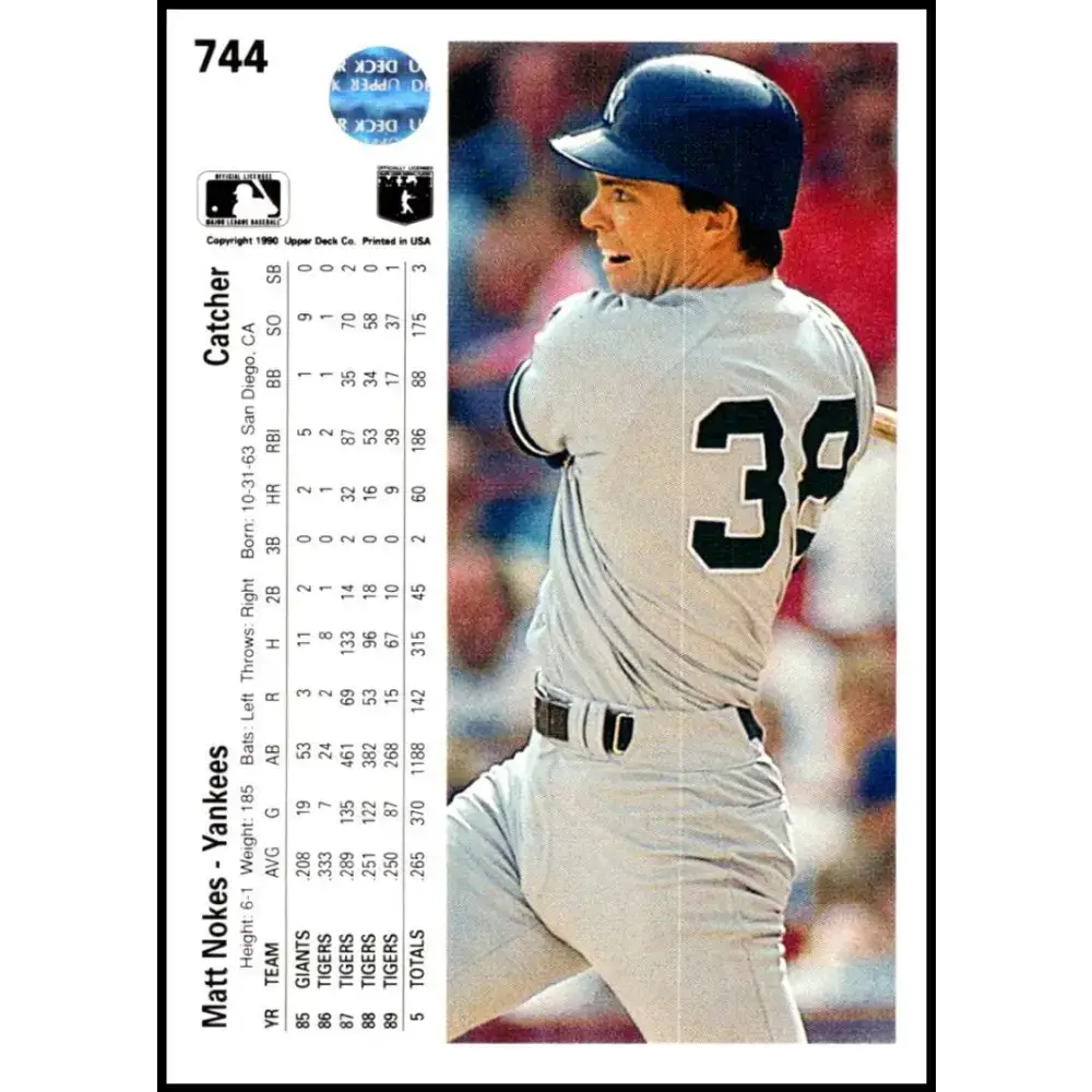 1990 Upper Deck #744 Matt Nokes NM-MT New York Yankees Baseball Card - Baseball Card Single