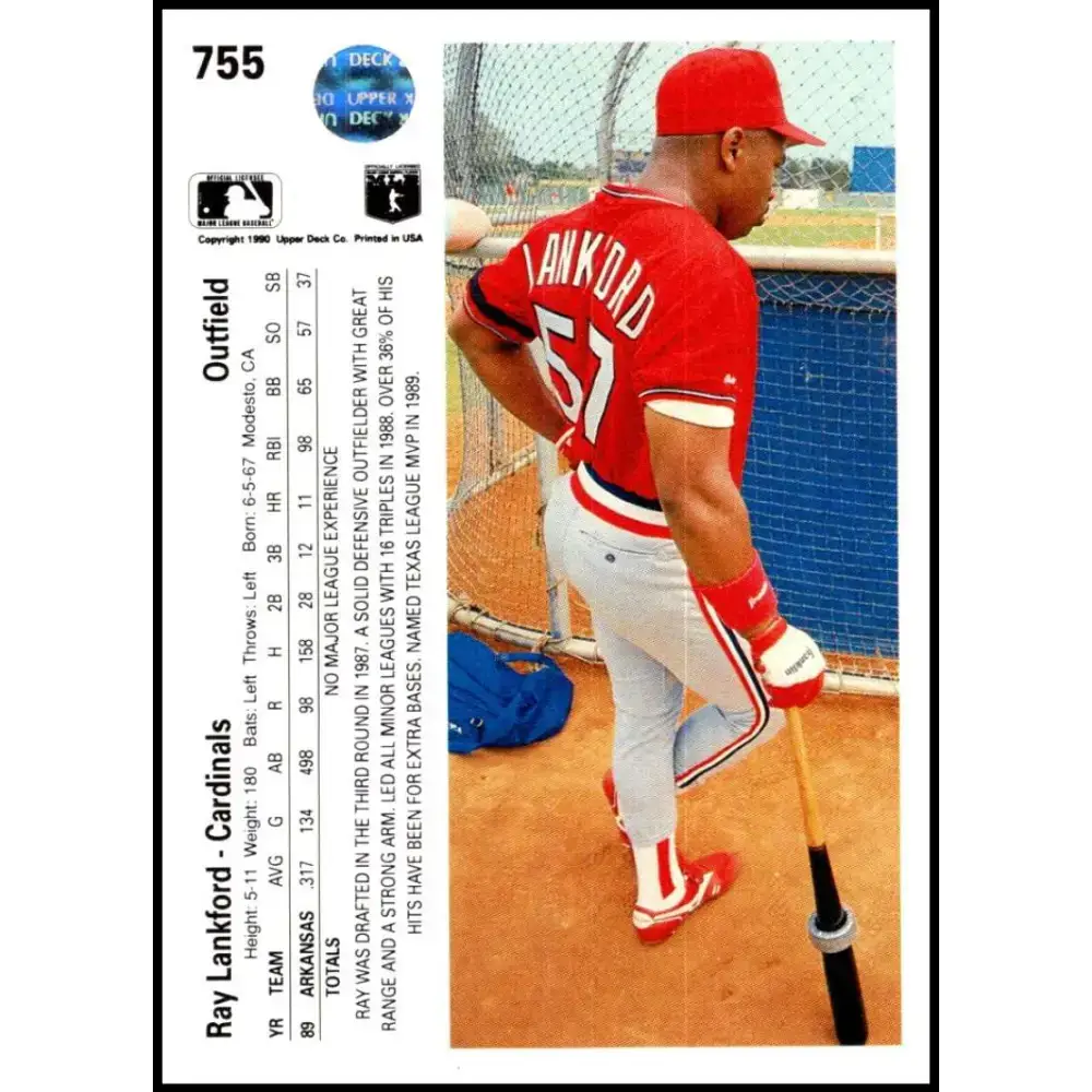 1990 Upper Deck #755 Ray Lankford NM-MT RC Rookie St. Louis Cardinals Baseball Card - Baseball Card Single