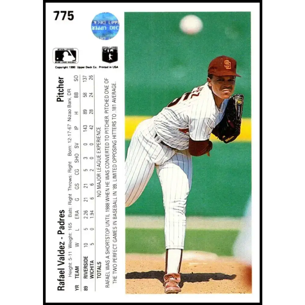 1990 Upper Deck #775 Rafael Valdez NM-MT RC Rookie San Diego Padres Baseball Card - Baseball Card Single
