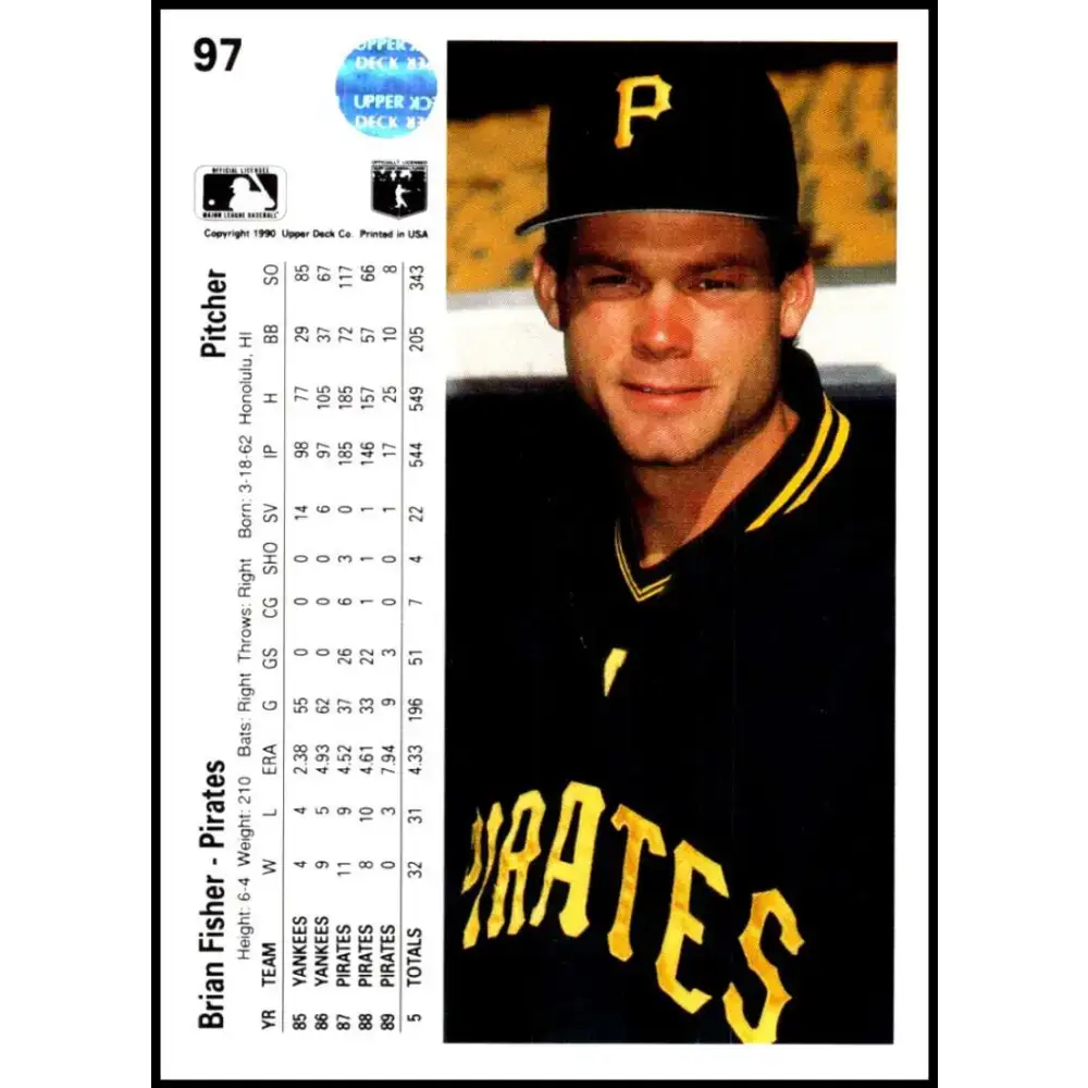1990 Upper Deck #97 Brian Fisher NM-MT Pittsburgh Pirates Baseball Card - Baseball Card Single