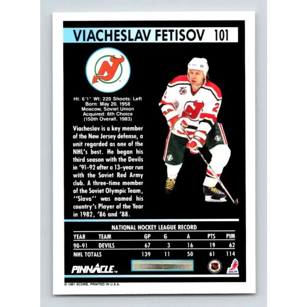 1991-92 Pinnacle #101 Slava Fetisov NM-MT New Jersey Devils Hockey Card - Hockey Card Single