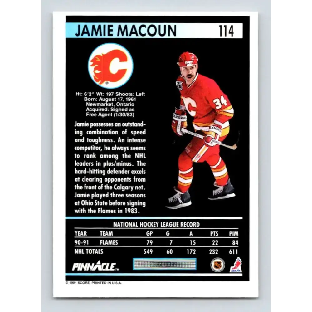 1991-92 Pinnacle #114 Jamie Macoun NM-MT Calgary Flames Hockey Card - Hockey Card Single