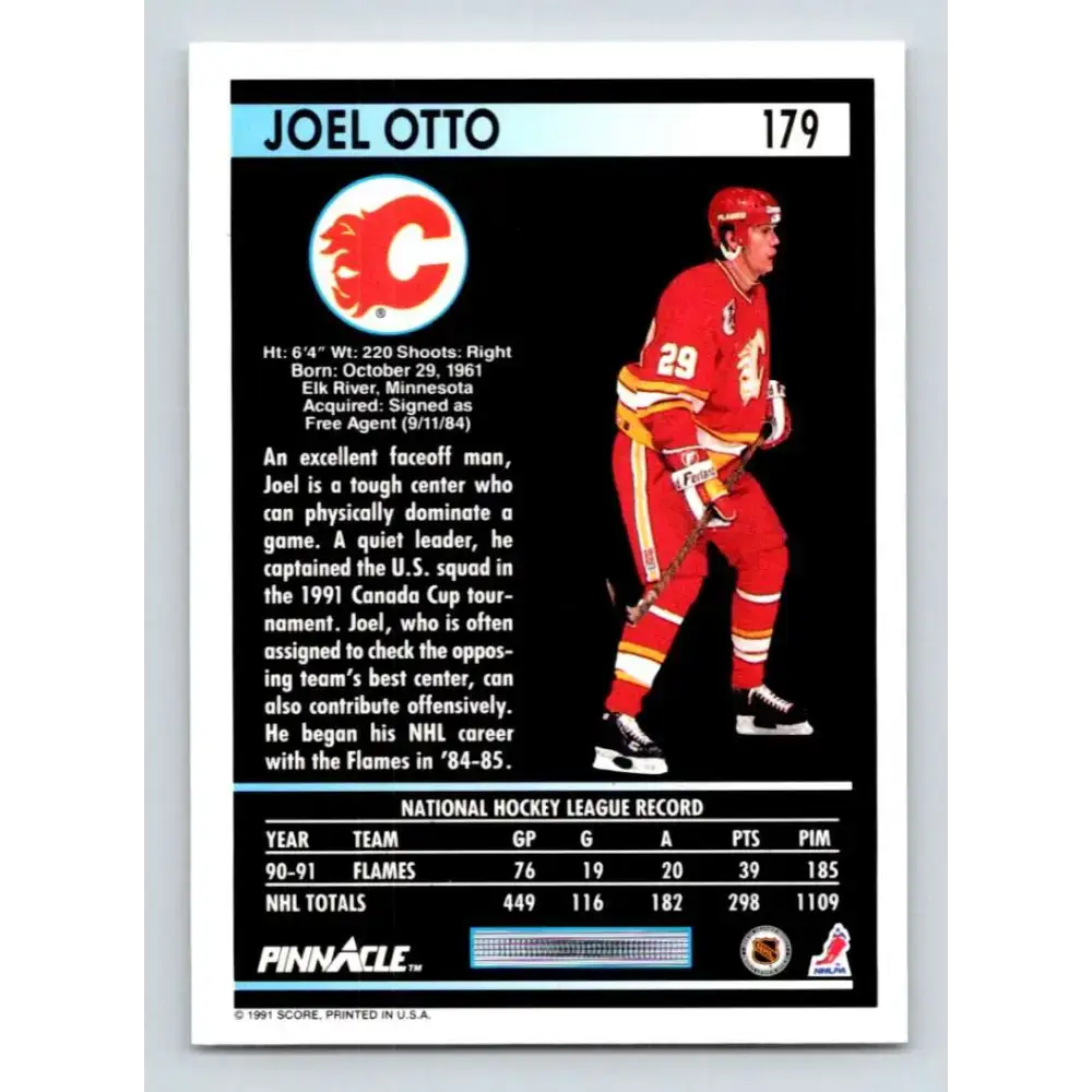 1991-92 Pinnacle #179 Joel Otto NM-MT Calgary Flames Hockey Card - Hockey Card Single
