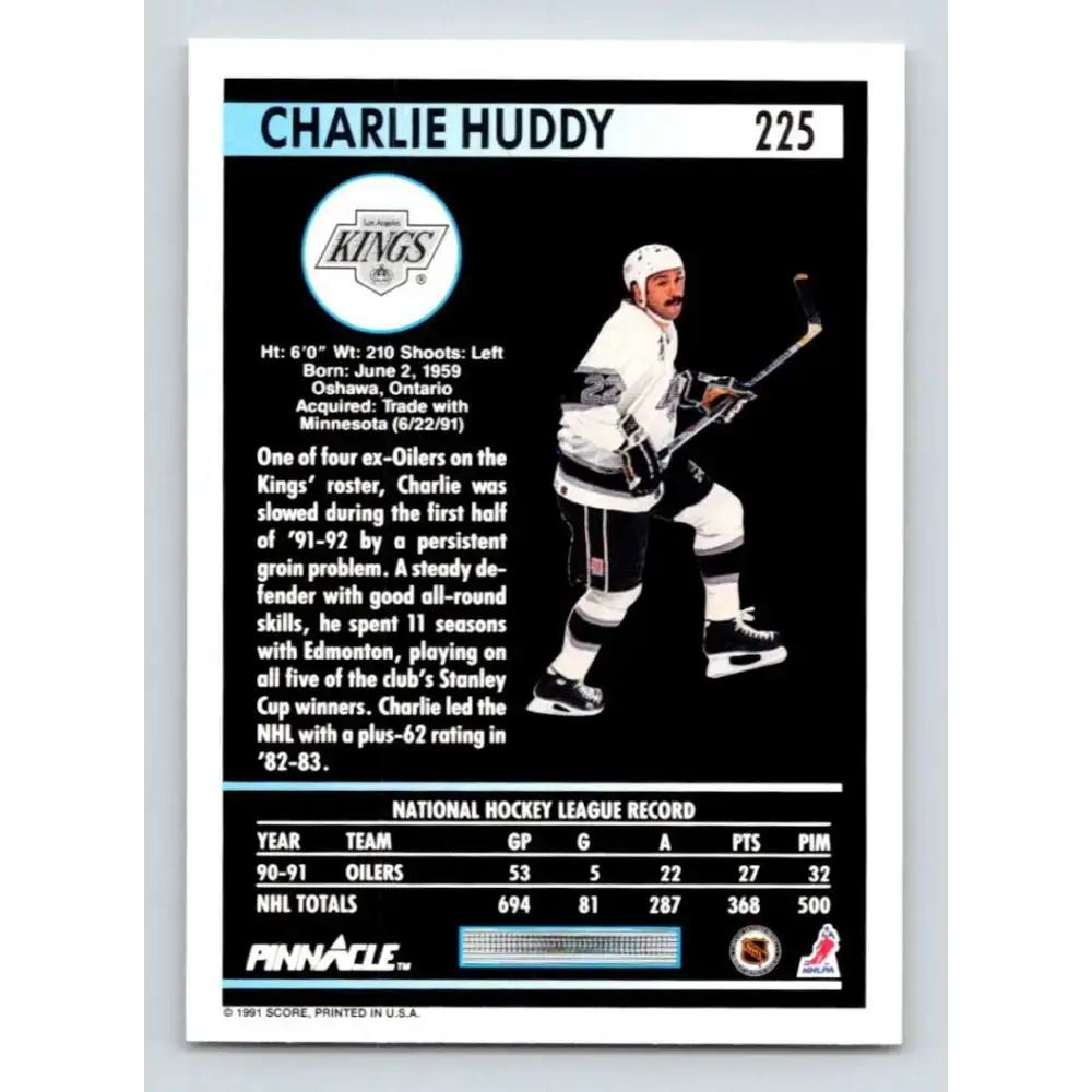 1991-92 Pinnacle #225 Charlie Huddy NM-MT Los Angeles Kings Hockey Card - Hockey Card Single