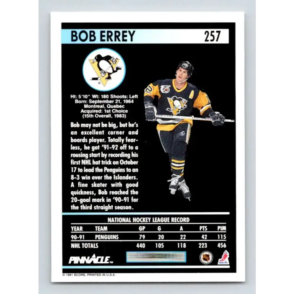 1991-92 Pinnacle #257 Bob Errey NM-MT Pittsburgh Penguins Hockey Card - Hockey Card Single