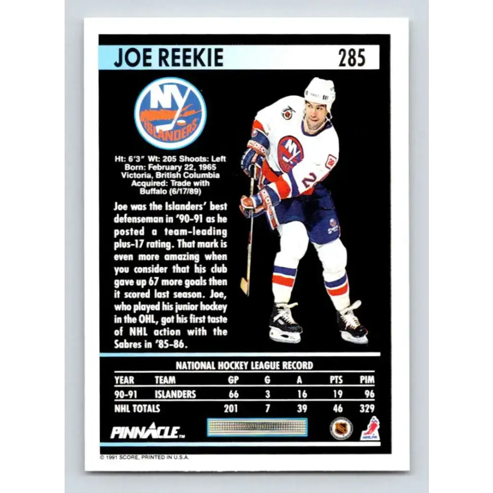 1991-92 Pinnacle #285 Joe Reekie NM-MT New York Islanders Hockey Card - Hockey Card Single