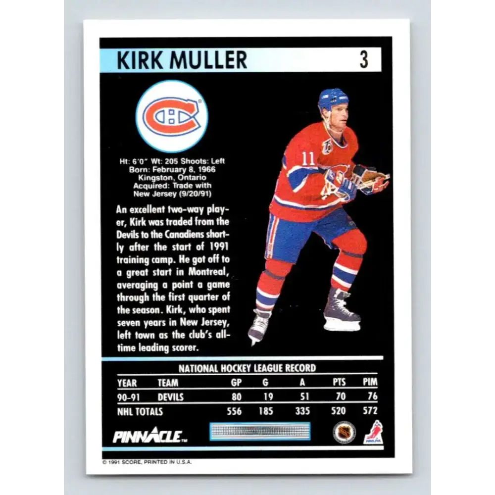 1991-92 Pinnacle #3 Kirk Muller NM-MT Montreal Canadiens Hockey Card - Hockey Card Single