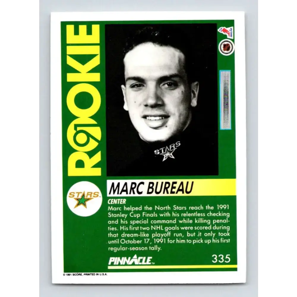 1991-92 Pinnacle #335 Marc Bureau NM-MT Minnesota North Stars Hockey Card - Hockey Card Single