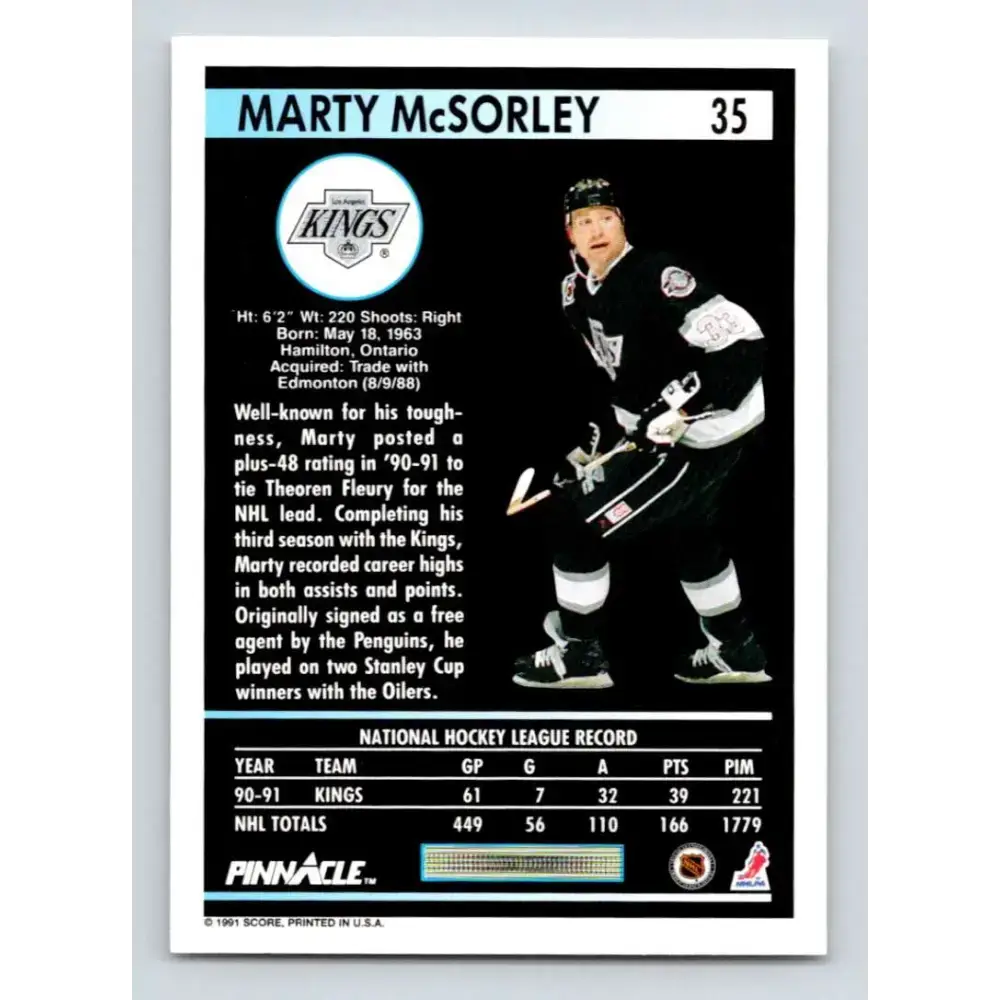 1991-92 Pinnacle #35 Marty McSorley NM-MT Los Angeles Kings Hockey Card - Hockey Card Single