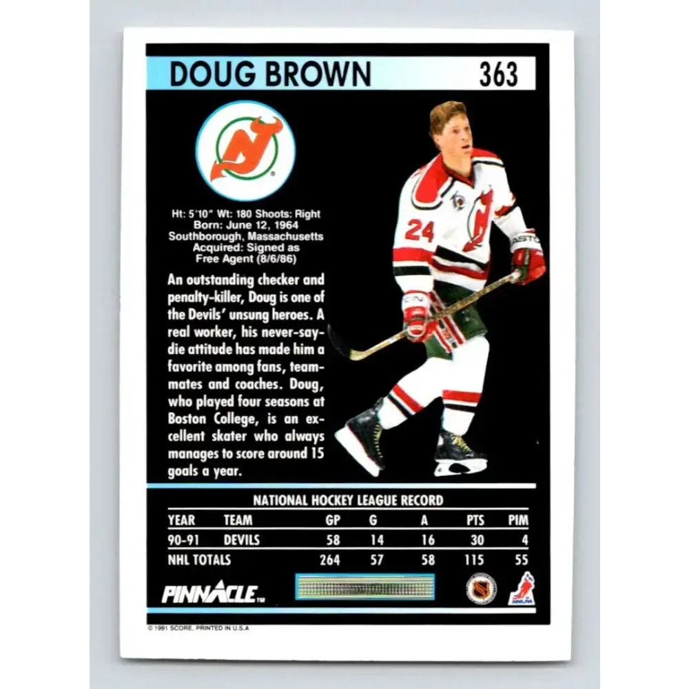 1991-92 Pinnacle #363 Doug Brown NM-MT New Jersey Devils Hockey Card - Hockey Card Single