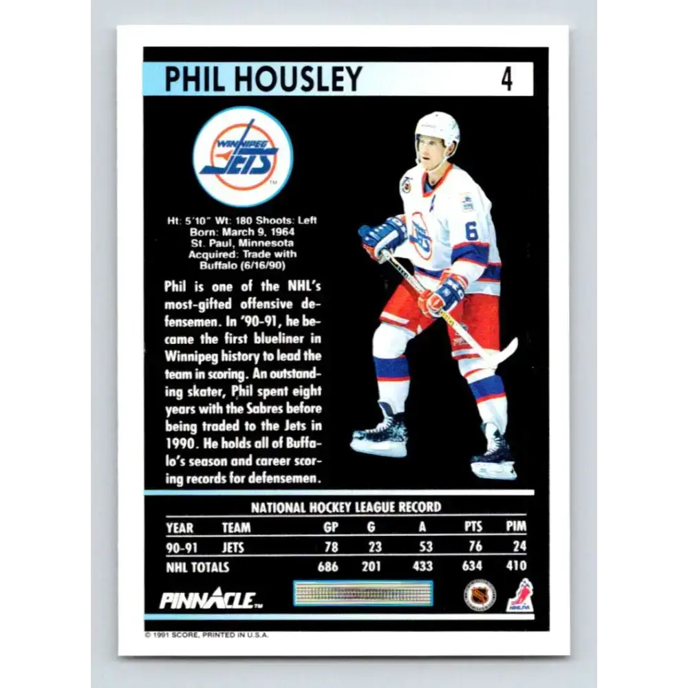1991-92 Pinnacle #4 Phil Housley NM-MT Winnipeg Jets Hockey Card - Hockey Card Single