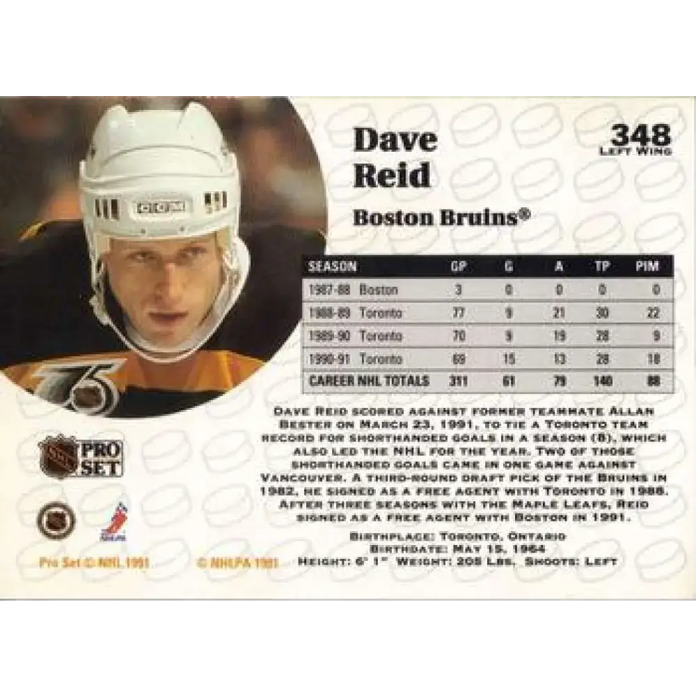 1991-92 Pro Set #348 David Reid NM-MT Boston Bruins Hockey Card - Hockey Card Single