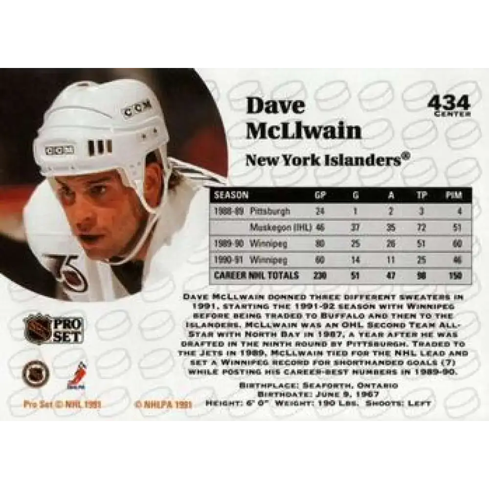 1991-92 Pro Set #434 Dave McLlwain NM-MT New York Islanders Hockey Card - Hockey Card Single