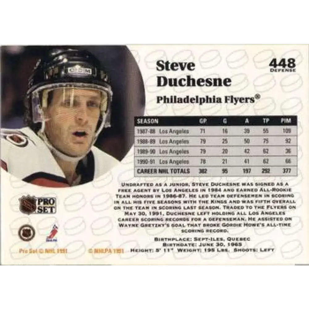 1991-92 Pro Set #448 Steve Duchesne NM-MT Philadelphia Flyers Hockey Card - Hockey Card Single