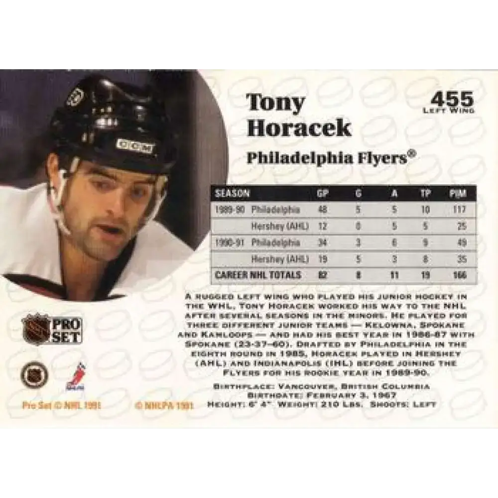 1991-92 Pro Set #455 Tony Horacek NM-MT Philadelphia Flyers Hockey Card - Hockey Card Single