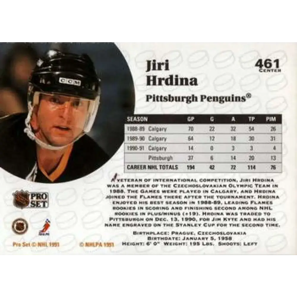 1991-92 Pro Set #461 Jiri Hrdina NM-MT Pittsburgh Penguins Hockey Card - Hockey Card Single
