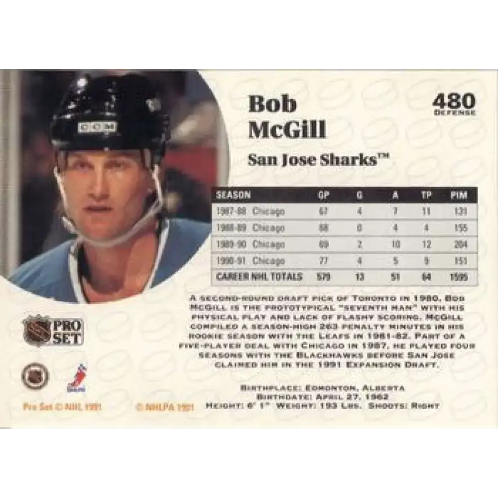 1991-92 Pro Set #480 Bob McGill NM-MT St. Louis Blues Hockey Card - Hockey Card Single