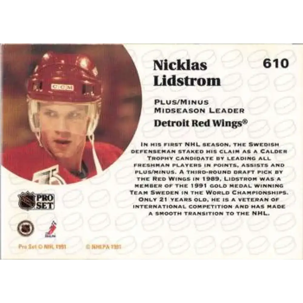 1991-92 Pro Set #610 Nicklas Lidstrom LL NM-MT Detroit Red Wings Hockey Card - Hockey Card Single