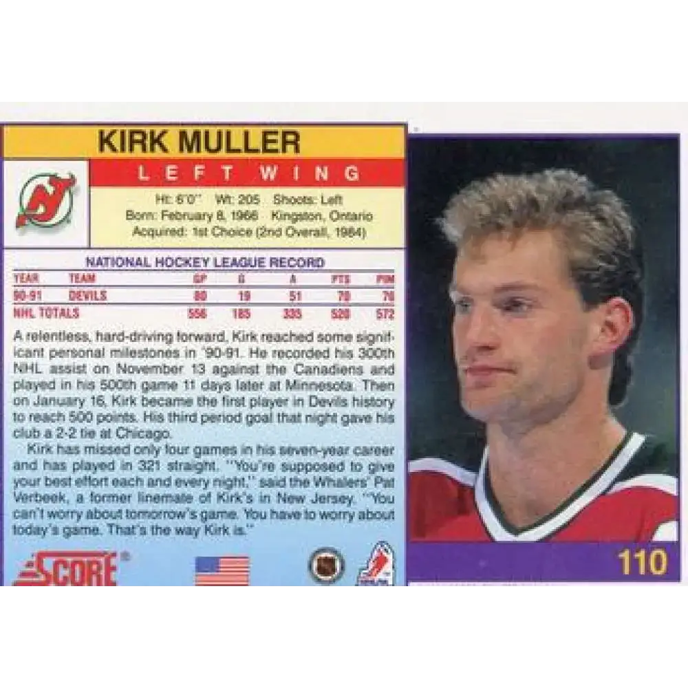 1991-92 Score American #110 Kirk Muller NM-MT New Jersey Devils Hockey Card