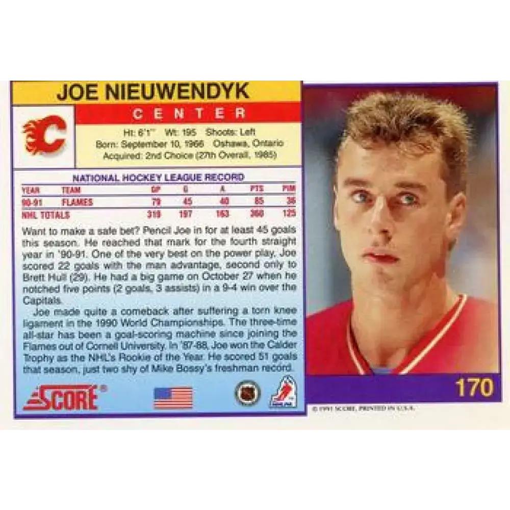1991-92 Score American #170 Joe Nieuwendyk NM-MT Calgary Flames Hockey Card