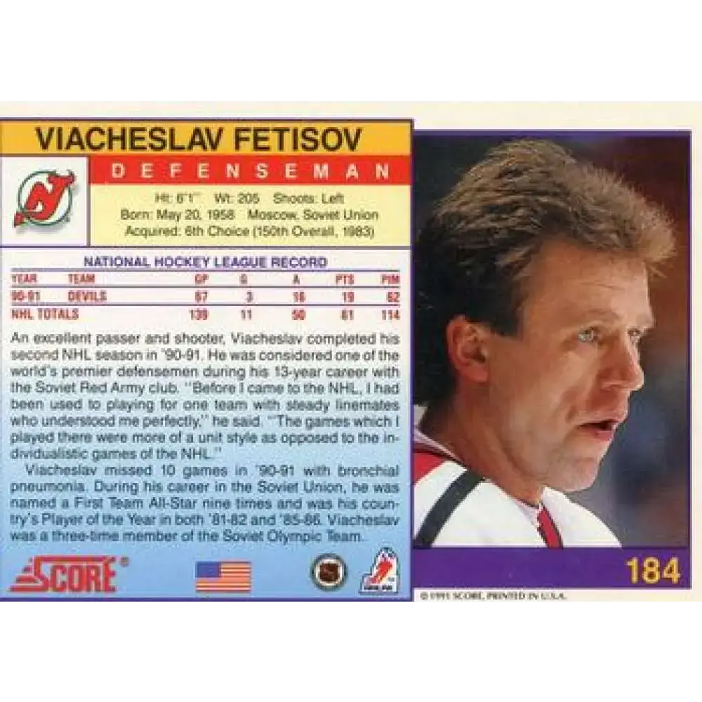 1991-92 Score American #184 Slava Fetisov NM-MT New Jersey Devils Hockey Card - Hockey Card Single