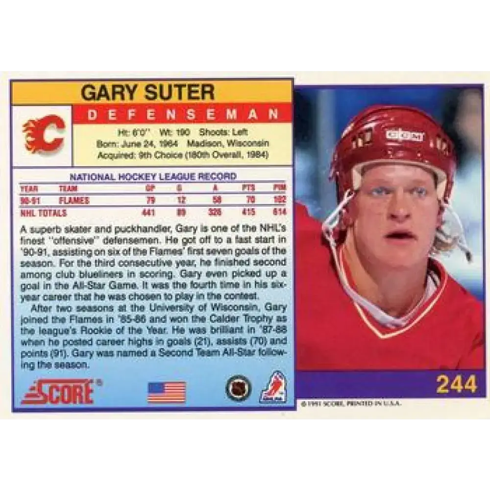 1991-92 Score American #244 Gary Suter NM-MT Calgary Flames Hockey Card - Hockey Card Single