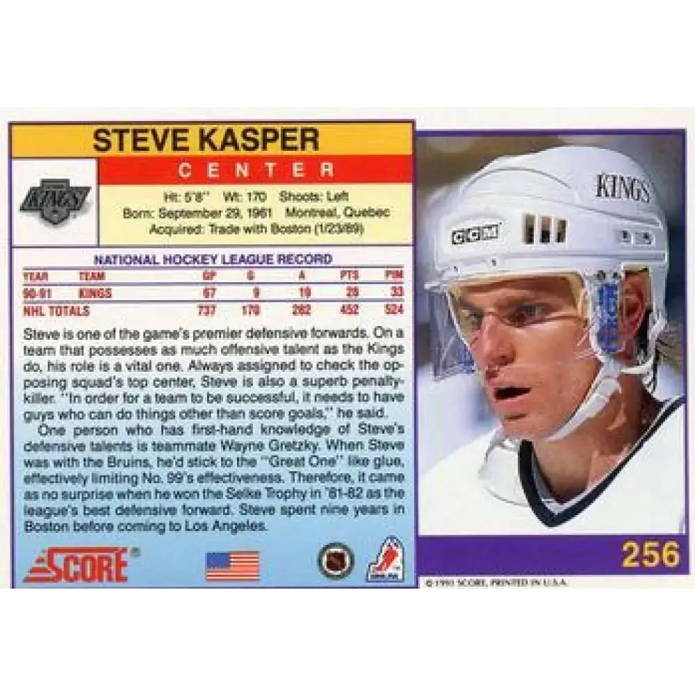 1991-92 Score American #256 Steve Kasper NM-MT Los Angeles Kings Hockey Card - Hockey Card Single