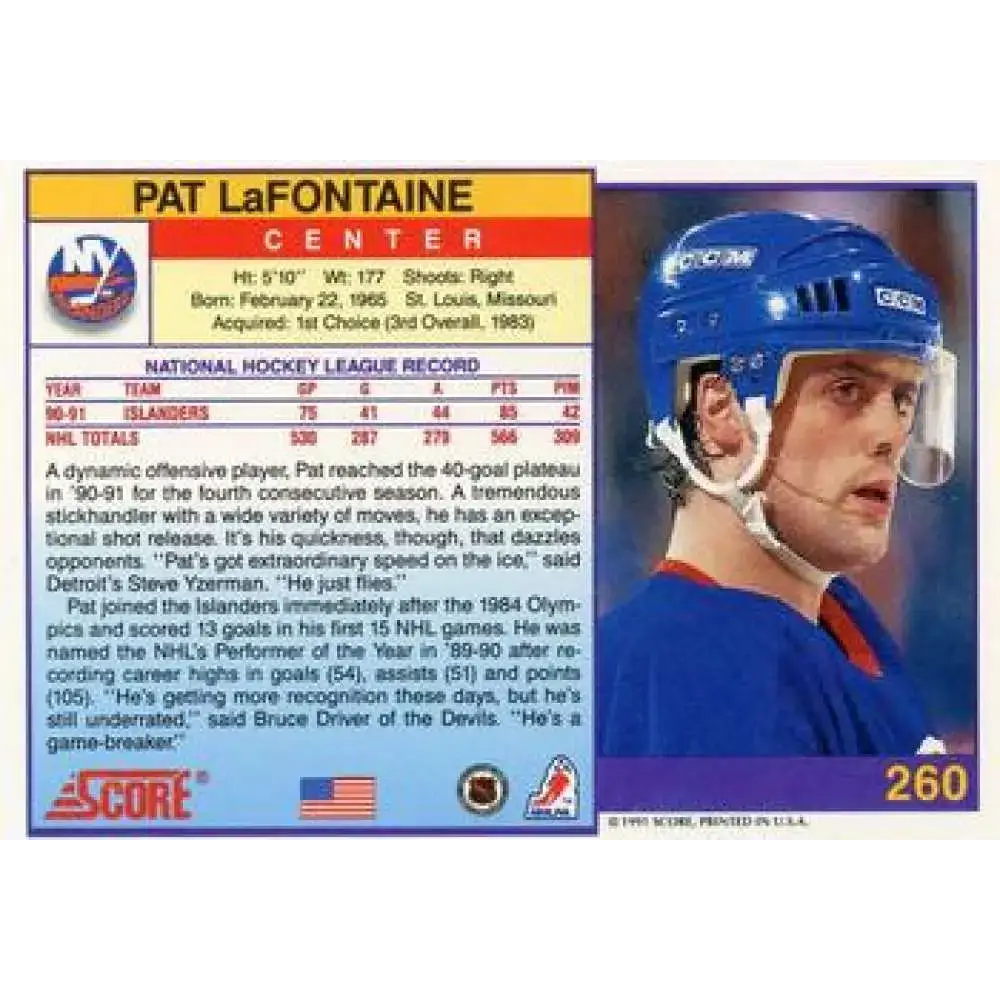 1991-92 Score American #260 Pat LaFontaine NM-MT New York Islanders Hockey Card - Hockey Card Single