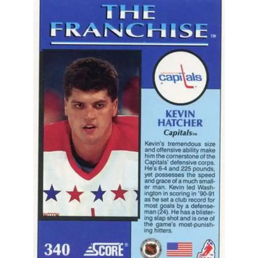 1991-92 Score American #340 Kevin Hatcher NM-MT Washington Capitals Hockey Card - Hockey Card Single