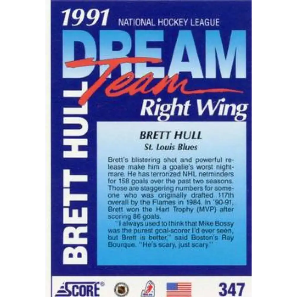 1991-92 Score American #347 Brett Hull NM-MT St. Louis Blues Hockey Card - Hockey Card Single