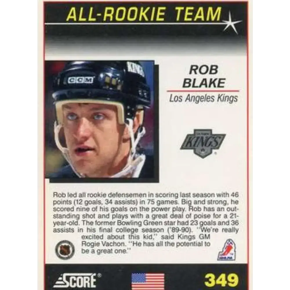 1991-92 Score American #349 Rob Blake NM-MT Los Angeles Kings Hockey Card - Hockey Card Single