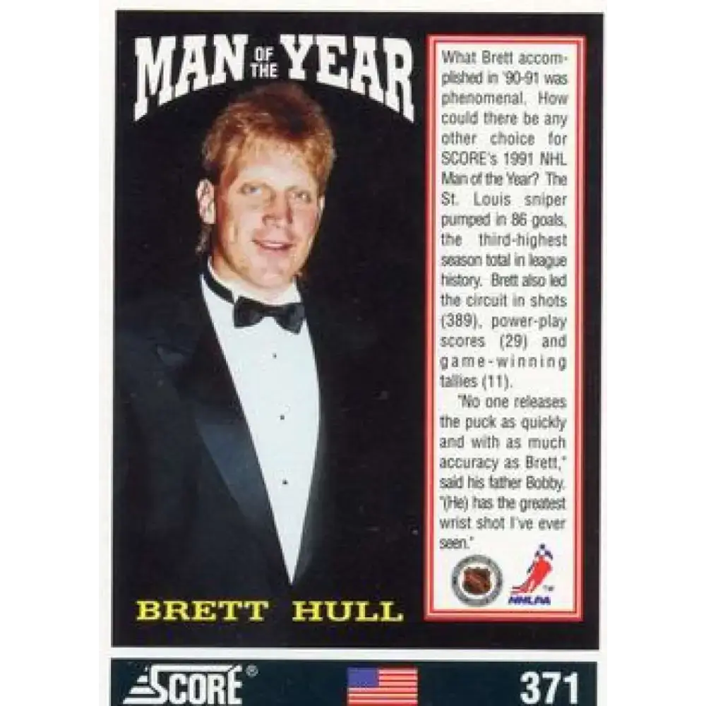 1991-92 Score American #371 Brett Hull NM-MT St. Louis Blues Hockey Card - Hockey Card Single