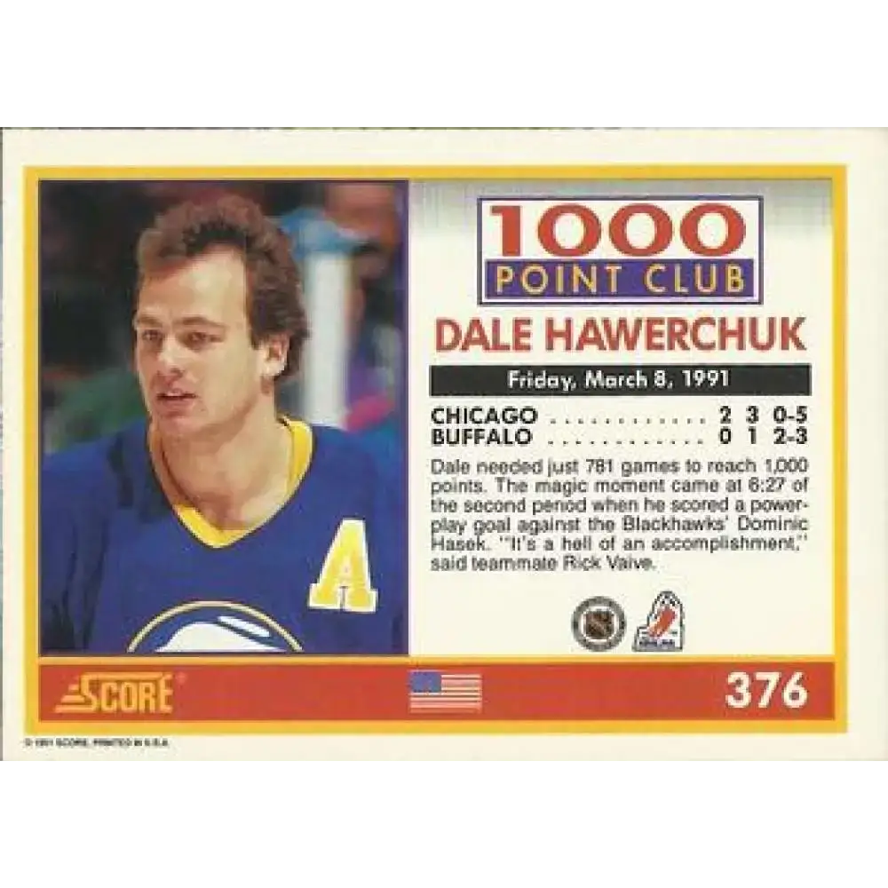 1991-92 Score American #376 Dale Hawerchuk NM-MT Hockey Card - Hockey Card Single
