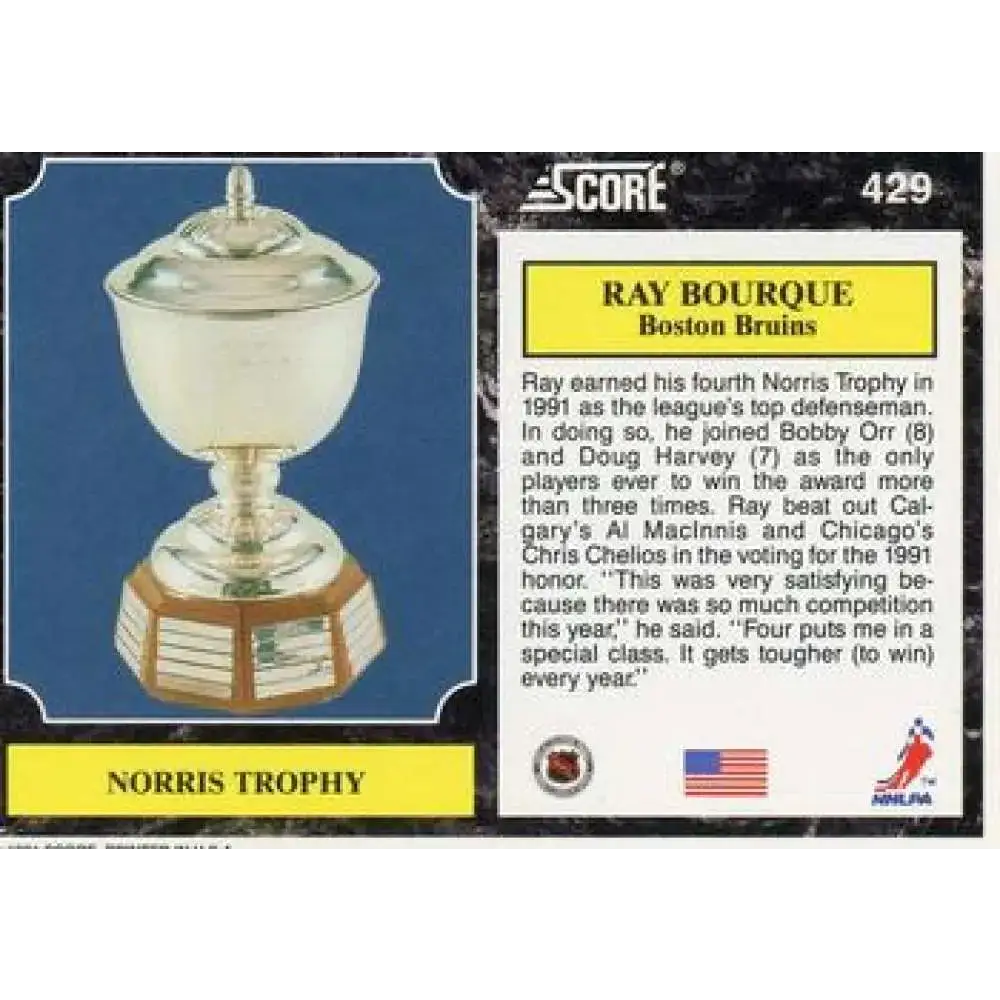 1991-92 Score American #429 Ray Bourque NM-MT Boston Bruins Hockey Card - Hockey Card Single
