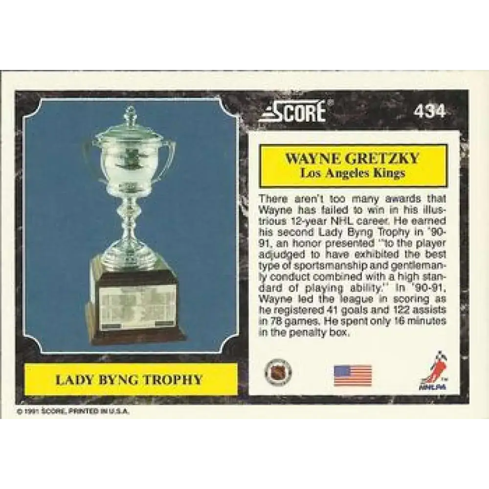 1991-92 Score American #434 Wayne Gretzky NM-MT Los Angeles Kings Hockey Card - Hockey Card Single