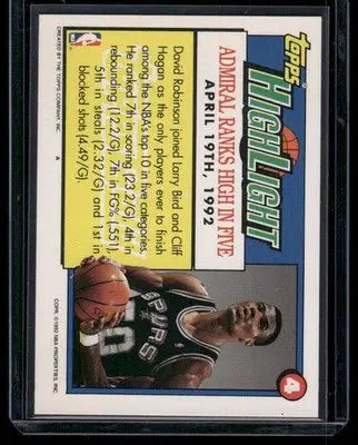 1991-92 Topps Highlight David Robinson #4 Basketball - Basketball Card Single