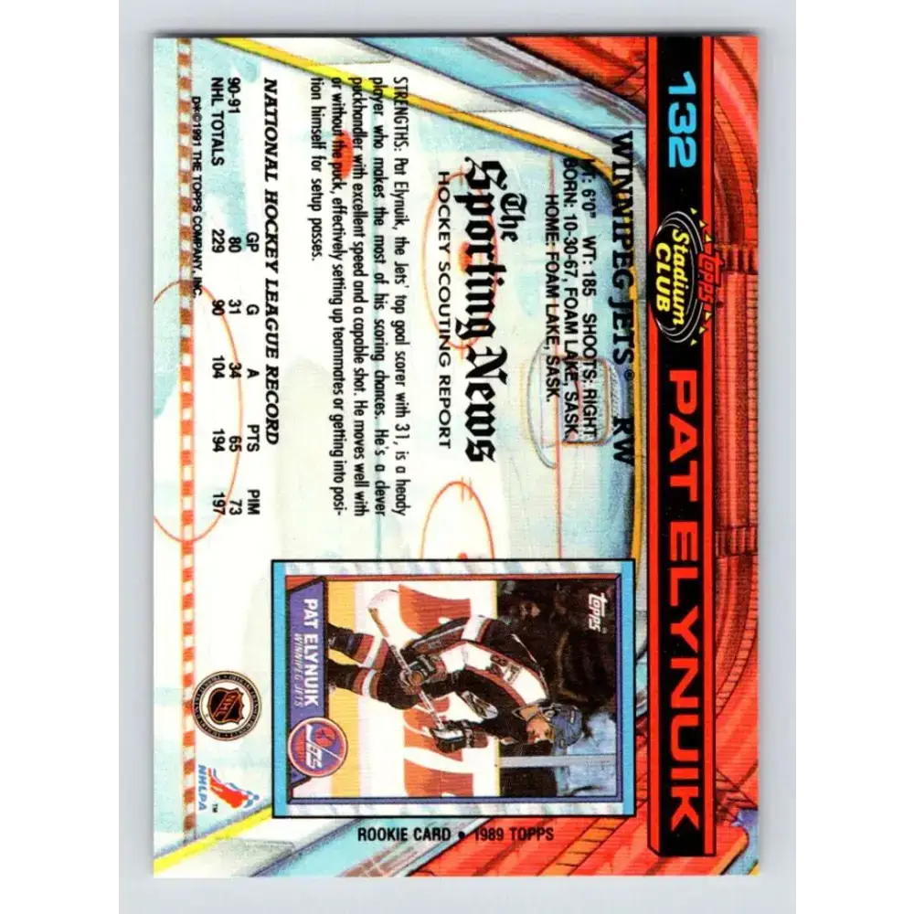 1991-92 Topps Stadium Club #132 Pat Elynuik NM-MT Winnipeg Jets Hockey Card - Hockey Card Single