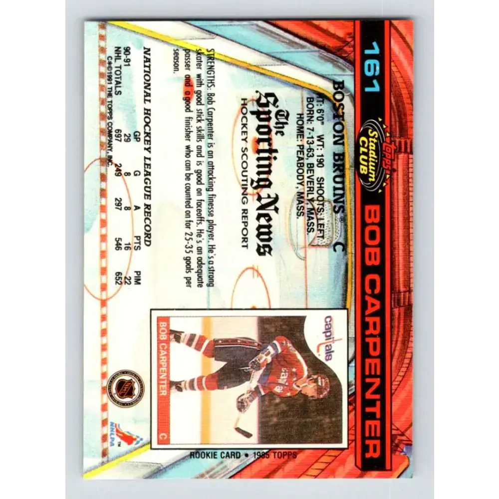 1991-92 Topps Stadium Club #161 Bob Carpenter NM-MT Boston Bruins Hockey Card - Hockey Card Single