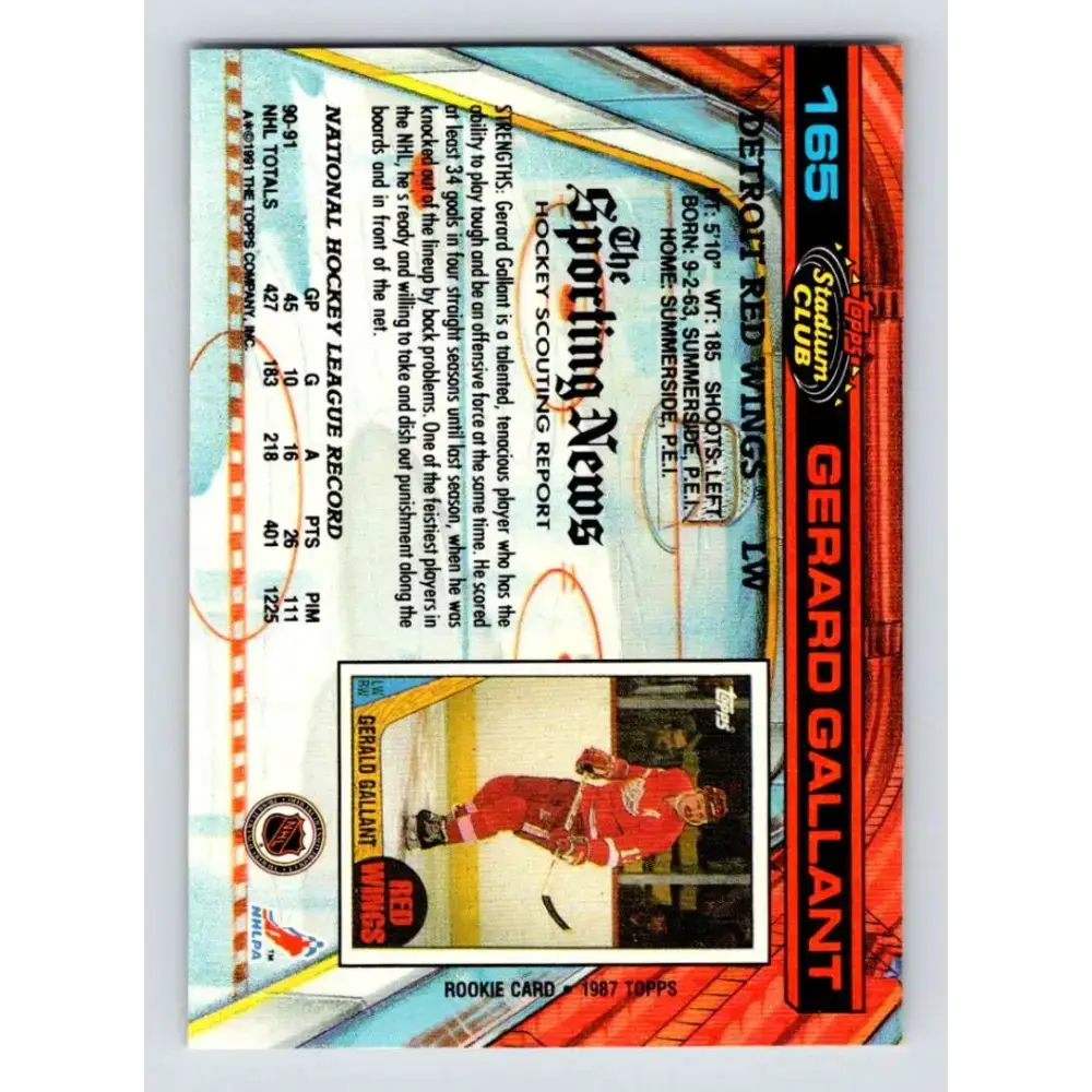 1991-92 Topps Stadium Club #165 Gerard Gallant NM-MT Detroit Red Wings Hockey Card - Hockey Card Single