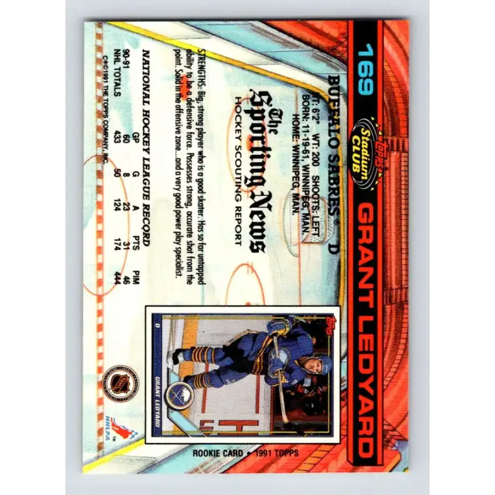 1991-92 Topps Stadium Club #169 Grant Ledyard NM-MT Buffalo Sabres Hockey Card - Hockey Card Single