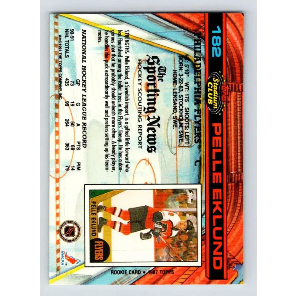1991-92 Topps Stadium Club #182 Pelle Eklund NM-MT Philadelphia Flyers Hockey Card - Hockey Card Single