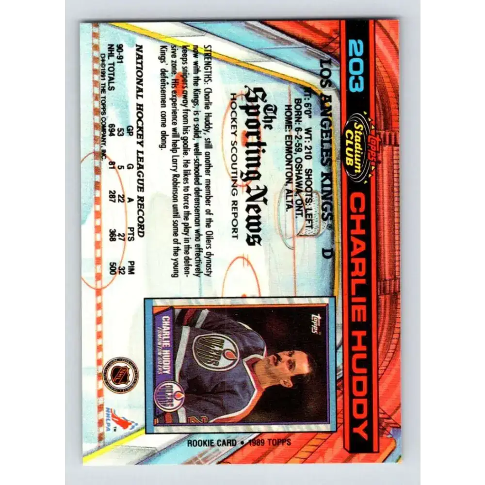 1991-92 Topps Stadium Club #203 Charlie Huddy NM-MT Los Angeles Kings Hockey Card - Hockey Card Single